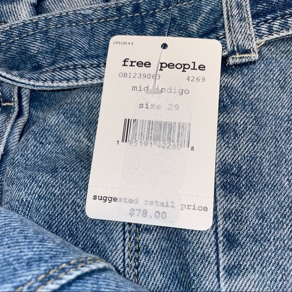 Free People Denim Blue Mini Skirt Button Fly Belted - Picture 8 of 10